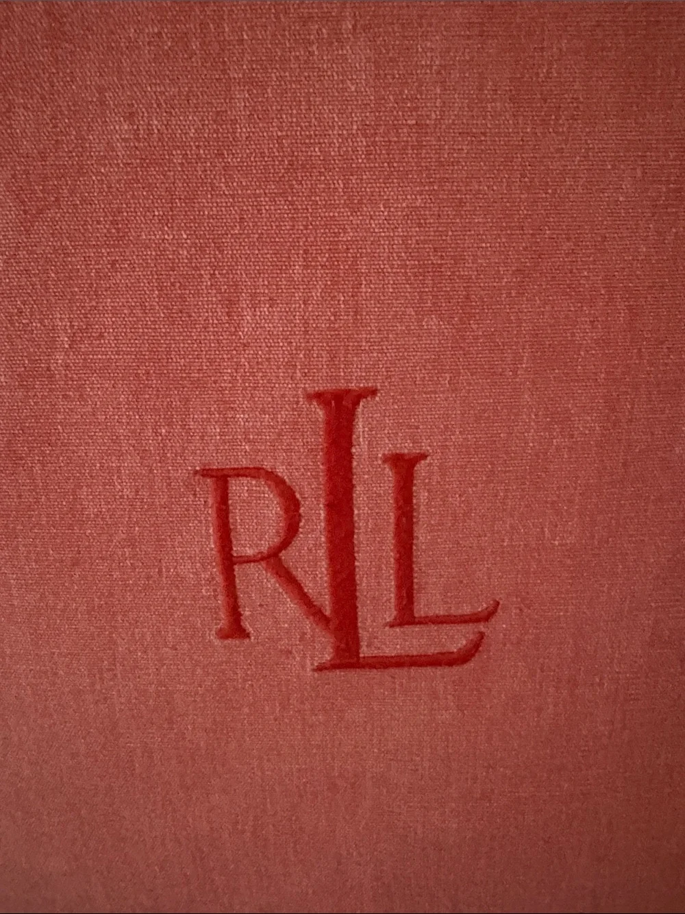 RLL Monogram Coral Square Cotton Accent Pillow with down insert